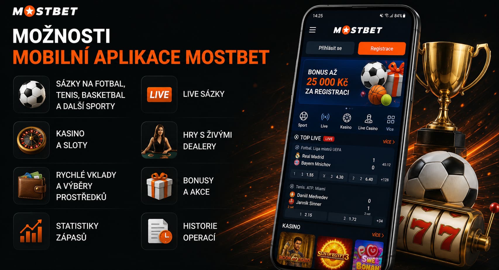 Možnosti mobilní aplikace Mostbet