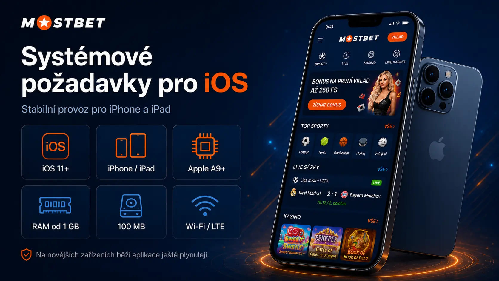 Parametry iPhonu a iPadu pro používání aplikace MostBet