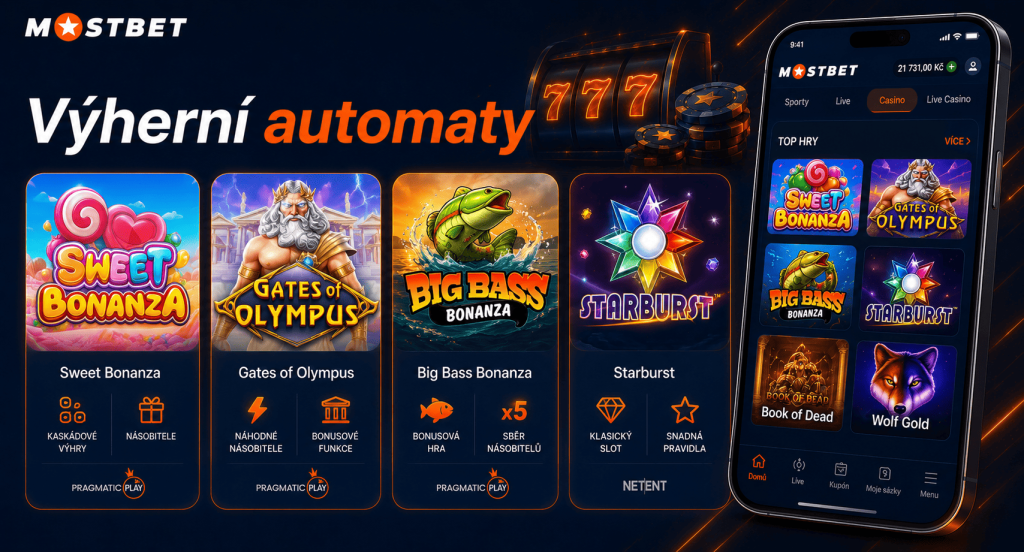 Výherní automaty MostBet – Sweet Bonanza, Gates of Olympus a Starburst